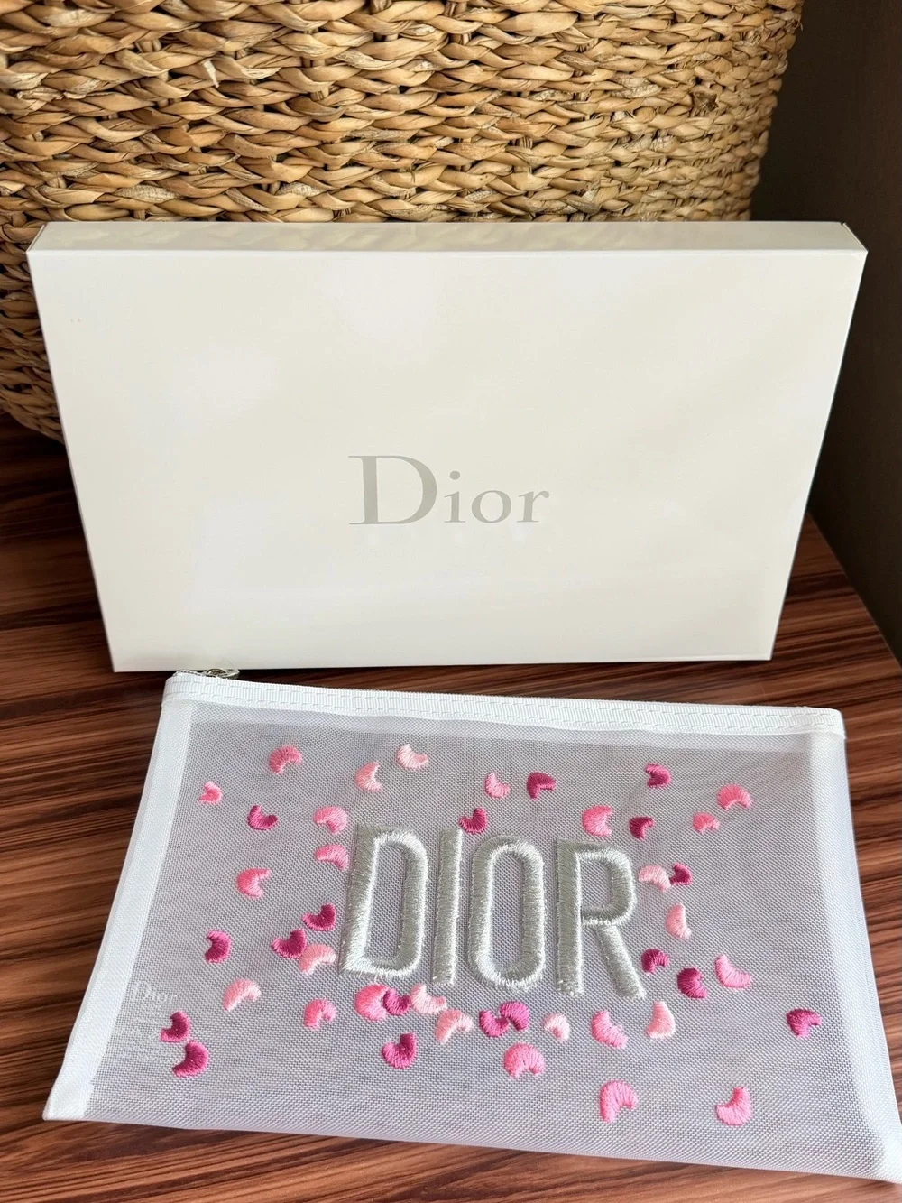 Dior Beauty Mesh Pouch with Pink Petal Embroidery